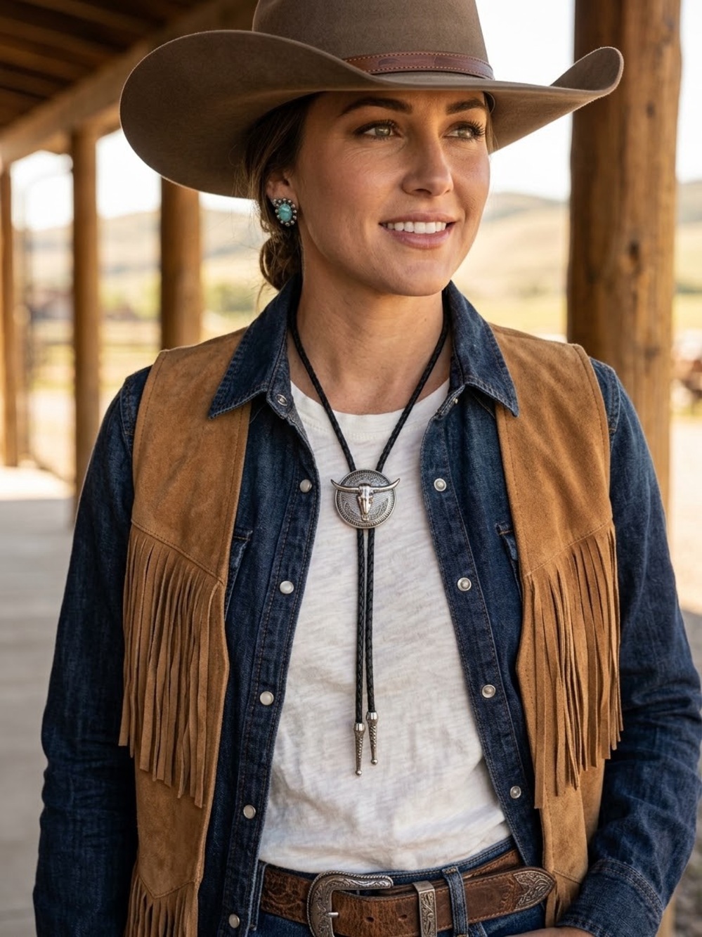 New Western Bolo Ties Silver tone Black braided Cowboy